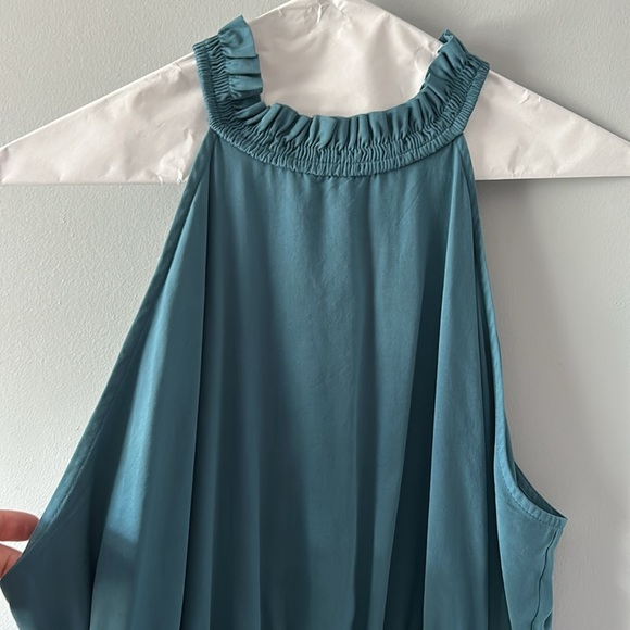 Halter Neck Tired Dress Smocked Waist Teal Green Large - Picture 3 of 11